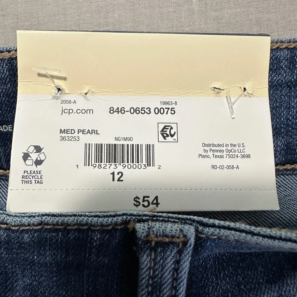 St. John's Bay Women's 12 Straight Leg Blue Pearl Embellished Jeans NW